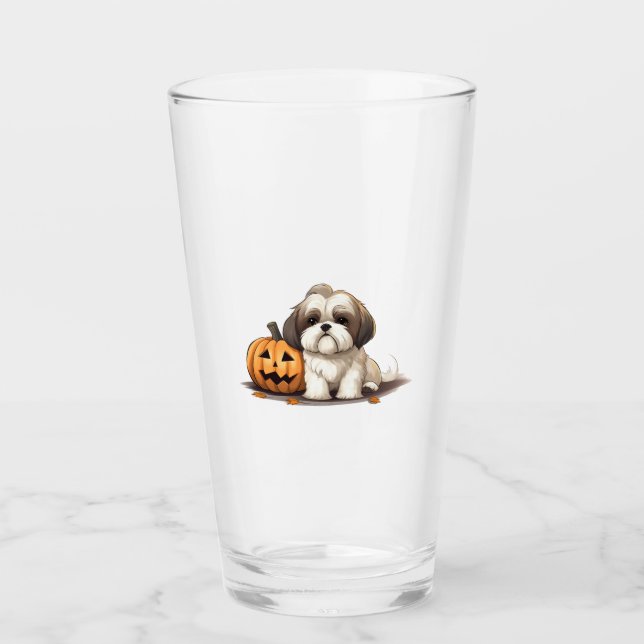 Verre Shih Tzu sur le thème de l'Halloween (Devant)