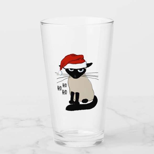 Verre Siamese Père Noël Chat Ho Ho Ho | Drôle Noël Kitty (Devant)