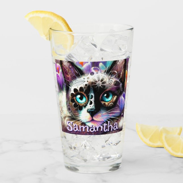 Verre Siamese White Kitty Chat Crocus Floral Personnalis (Devant glace)