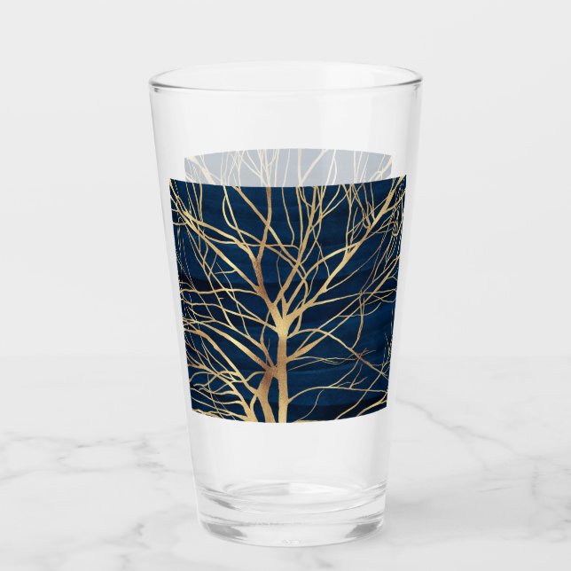 Verre Silhouette Arbre d'Or moderne Design bleu minimal (Devant)