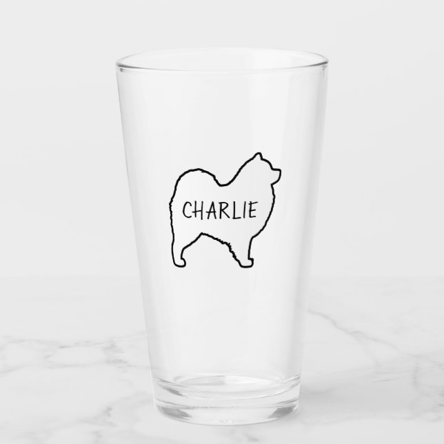 Verre Silhouette de chien Samoyé Outline Personnalisé (Devant)