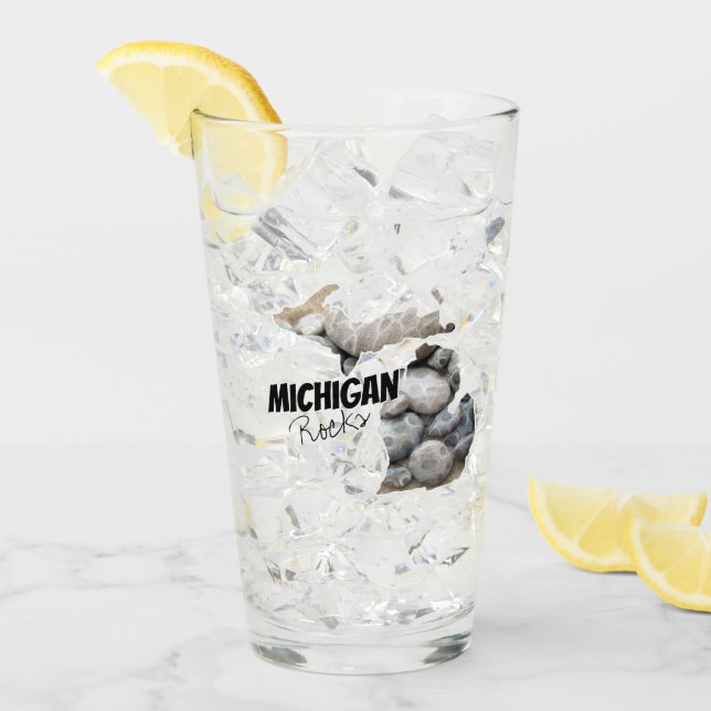 Verre Silhouette Michigan Remplie De Pierres Petoskey (Devant glace)