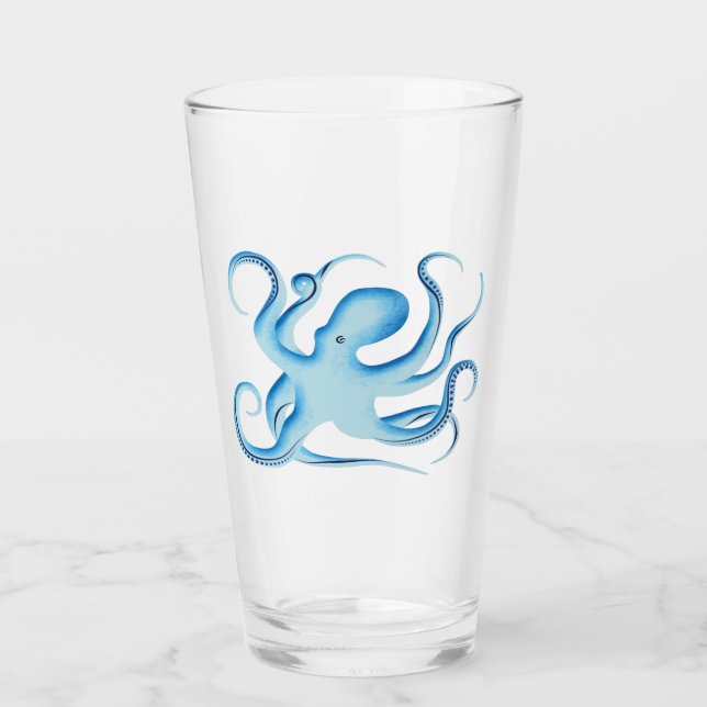 Verre Silhouette vectorielle de la pieuvre bleue (Devant)