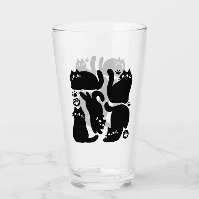 Verre Silhouettes de chat noir - Design Feline mignon (Devant)