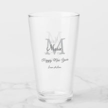 simple joyeux nouvel an monogramme gris nom 