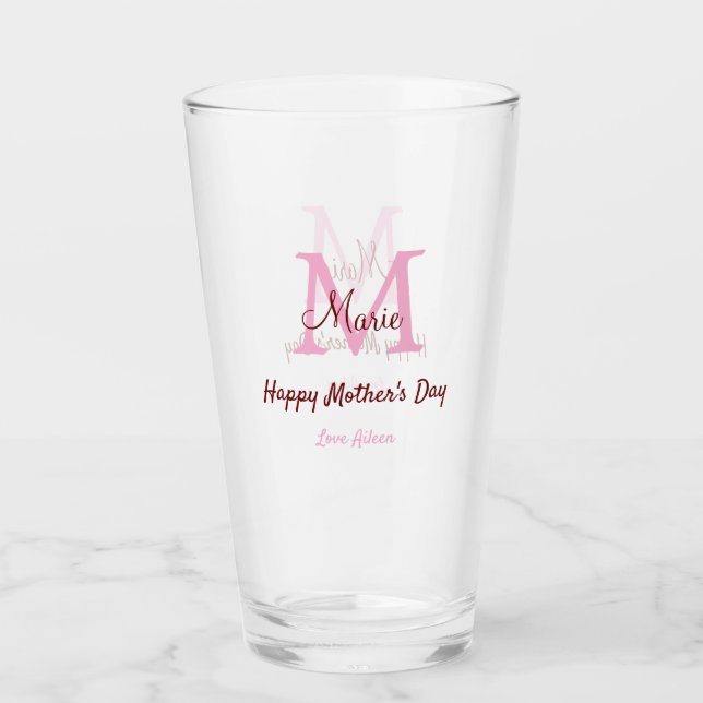 Verre simple minimum de jour mère monogramme nom rose te (Devant)