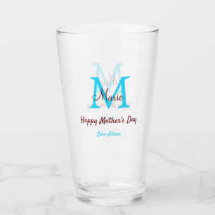 Verre simple minimum jour mère bleu monogramme rose nom