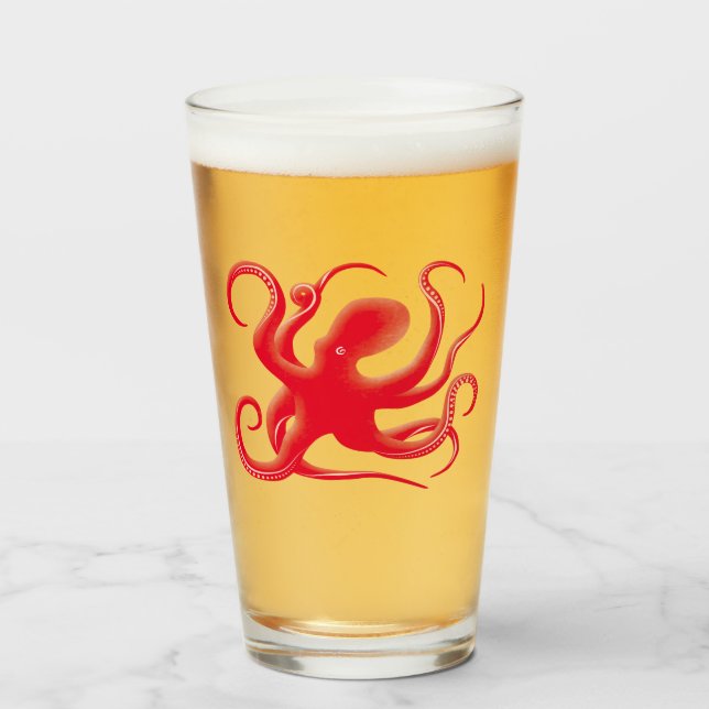 Verre Simple rouge vectoriel art octopus Silhouette (Devant (rempli))