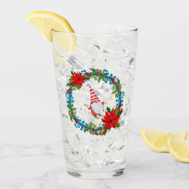 Verre Skieur Nordic Gnome dans une couronne de Noël (Devant glace)