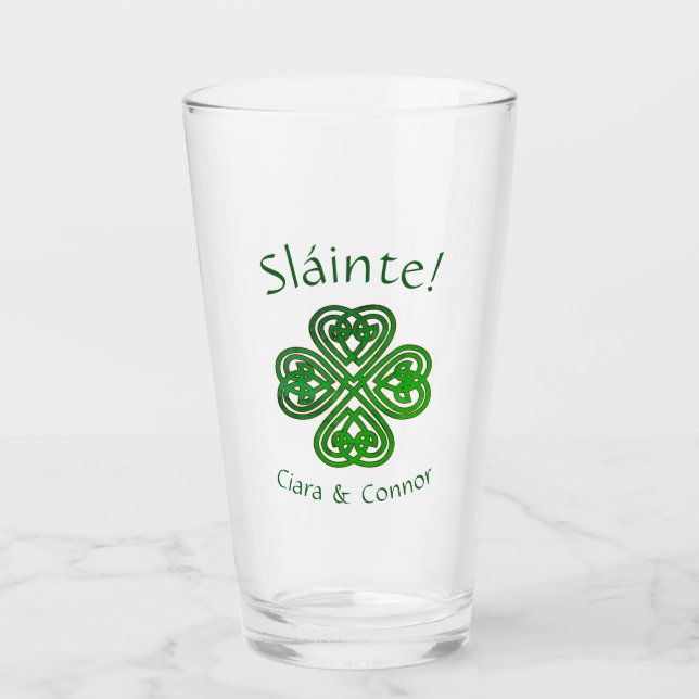 Verre Sláinte Green Celtic Shamrock irlandais Nom (Devant)