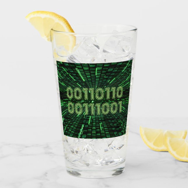 Verre SlipperyJoe's 69 code binaire vert vibrant calcul (Devant glace)