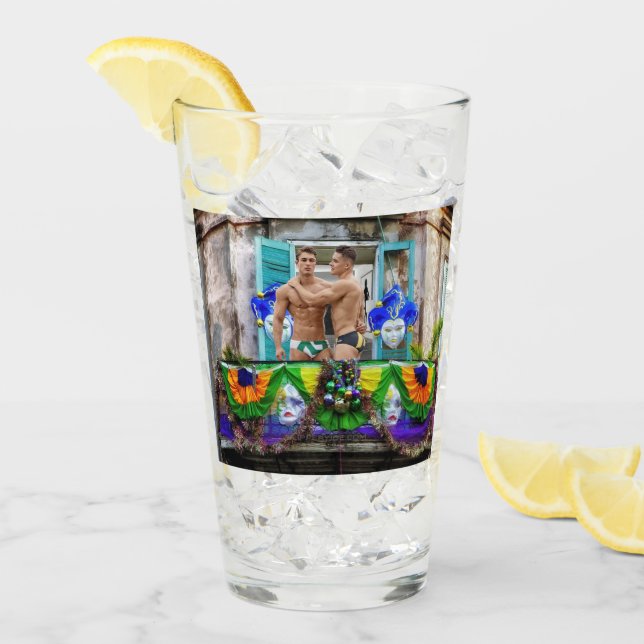 Verre SlipperyJoe's Mardi Gras masques perles décoration (Devant glace)