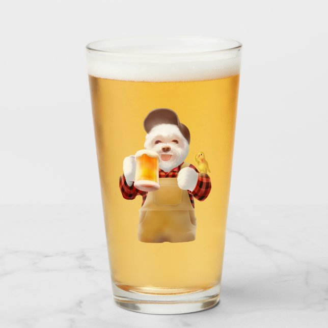 Verre Smile Pup : À votre santé ! Bichon Frise Beer Art  (Devant (rempli))