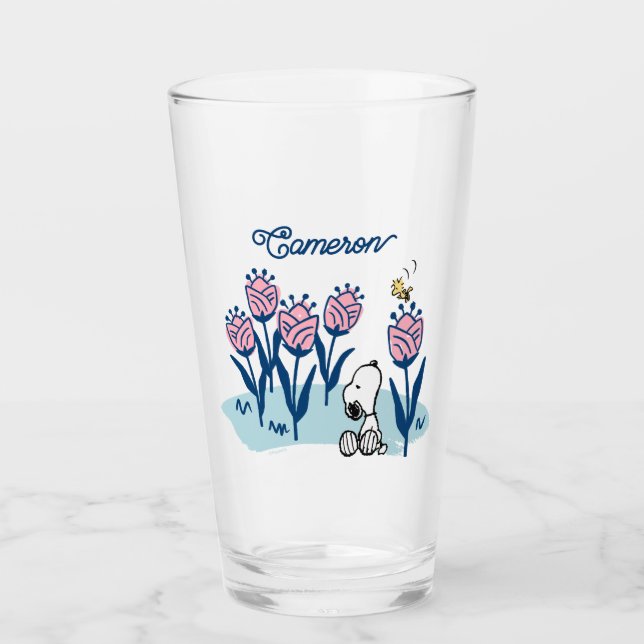 Verre Snoopy d'arachides et Fleur de bois | Ajouter Votr (Devant)