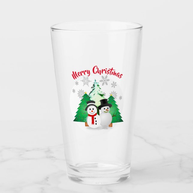 Verre Snowman avec les arbres de Noël / Fête des Fêtes (Devant)