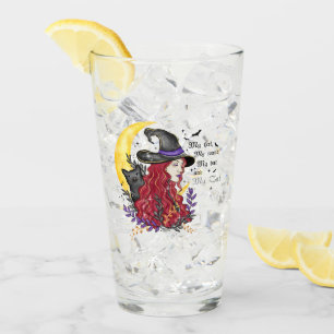 Verre Sorcière, chat noir et lune de croissant