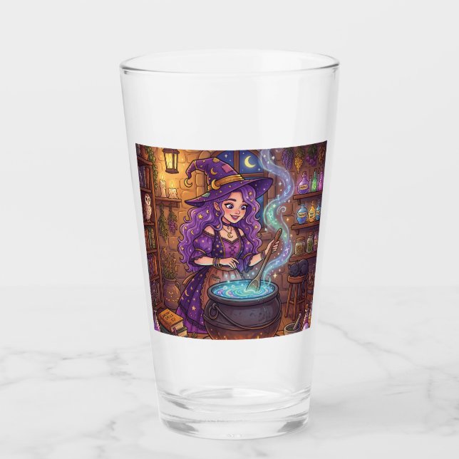 Verre Sorcière de dessin animé faisant une potion d'amou (Devant)