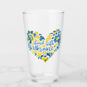 Verre Soyez avec l'Ukraine lettrage et coeur
