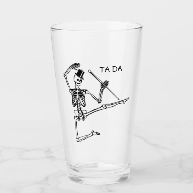 VERRE SQUELETTE DANSEUR AVEC CHAPEAU HAUT DE FORME BIÈRE (Devant)