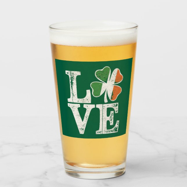 Verre St Patrick Love Chance Irlande Trèfle Vert  (Devant (rempli))
