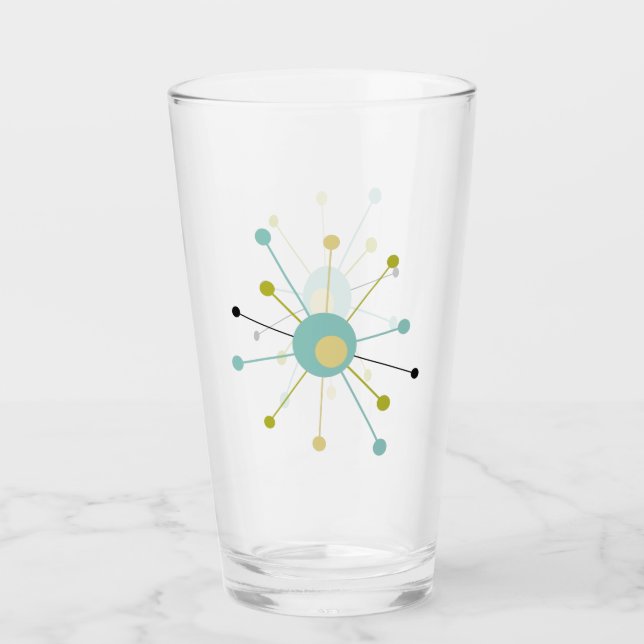 Verre Starburst atomique bleu jaune vert mi-siècle (Devant)
