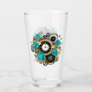 Verre Steampunk Clock and Turquoise Roses on Striped