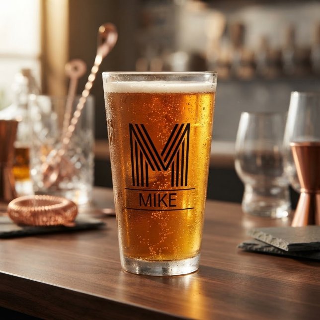 Verre Striped Monogram Initial & Name Beer Pint Glass (Créateur téléchargé)