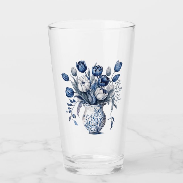 Verre Style bleu et blanc Delft bouquet de tulipe design (Devant)