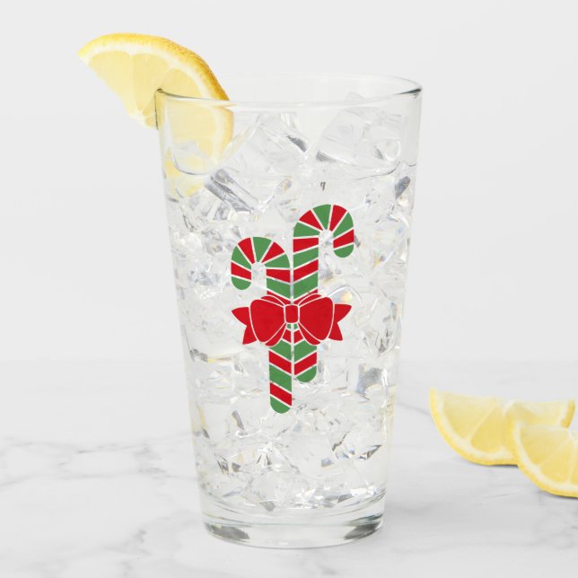 Verre Sucres de canne de Noël Rouge et Vert personnalisé (Devant glace)