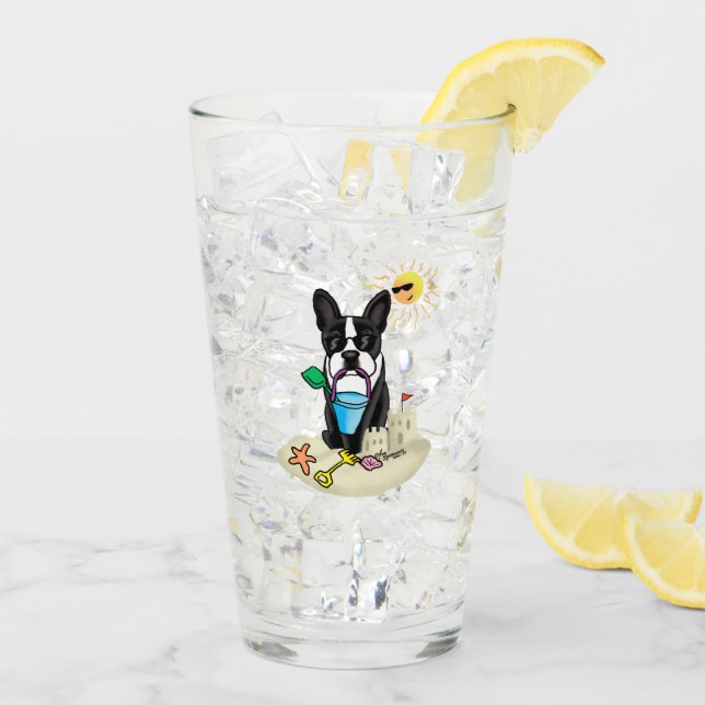 Verre Summer Beach Boston Terrier Dog (noir) mignonne (Dos glace)