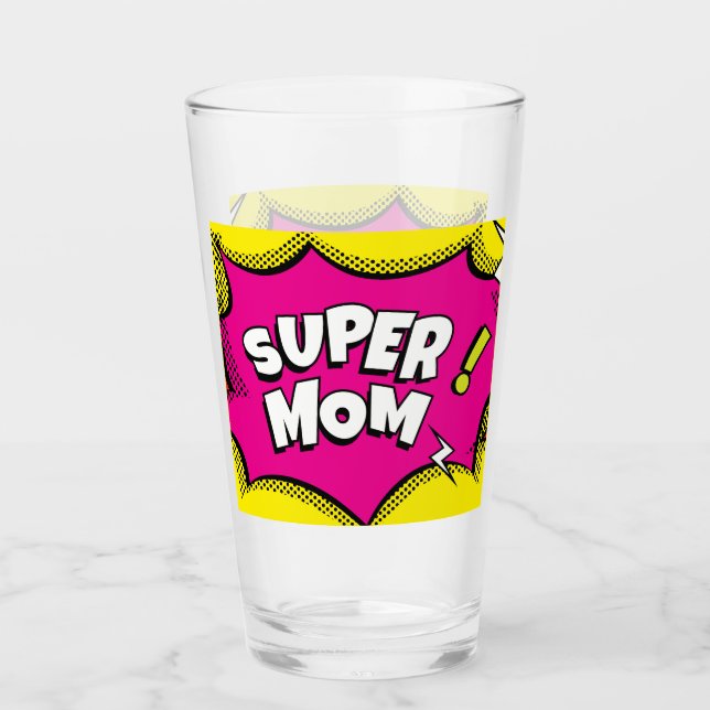 Verre "Super Mom" Bande dessinée colorée Livre Pop Art (Devant)
