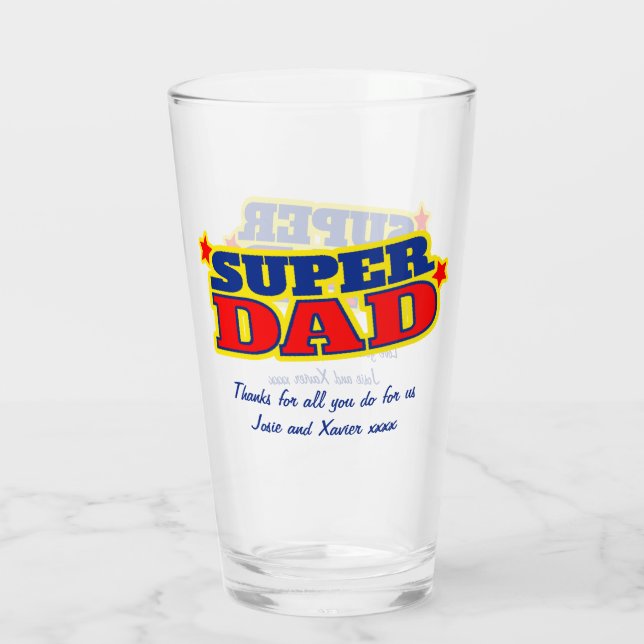Verre Super Papa, message personnalisé rouge bleu jaune (Dos)