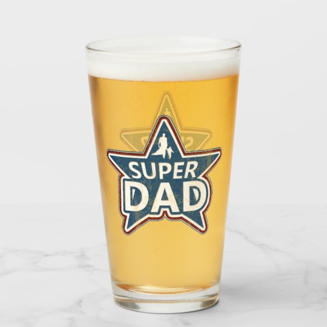 Verre Super Papa Rouge Blanc et Bleu (Devant (rempli))