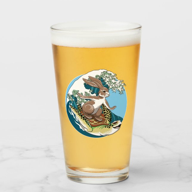 Verre Surf d'été - Illustration de tortue et lapin (Devant (rempli))