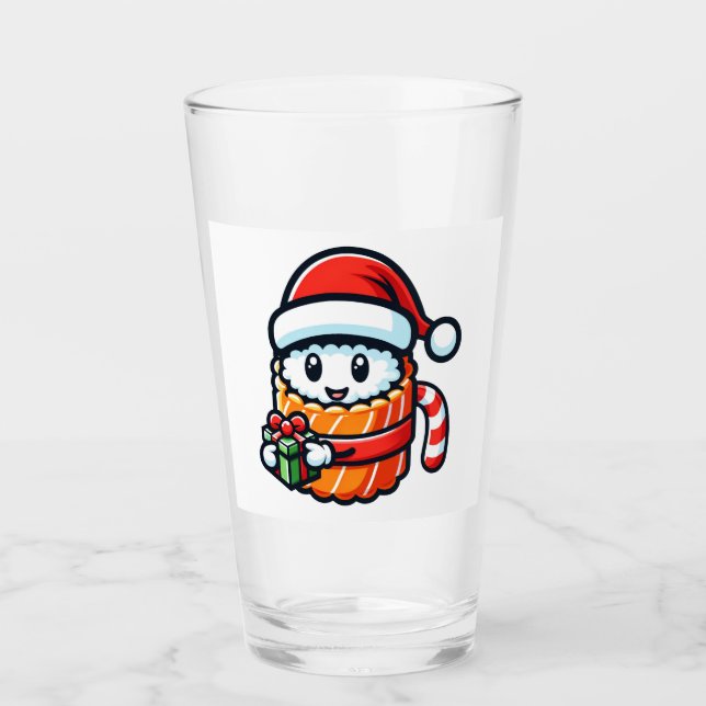 Verre Sushi de Noël - Mignonne Conception de caricature  (Devant)