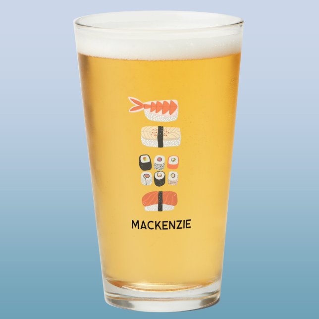 Verre Sushi japonais personnalisé Nigiri Maki Rouleau (Personalized custom name sushi art beer glass)