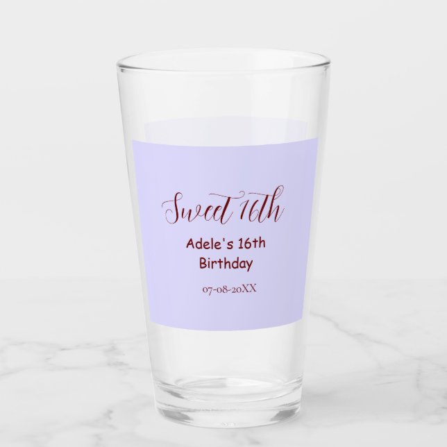 Verre Sweet 16th birthday purple pastel mauve retro name (Devant)
