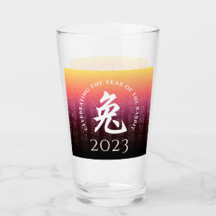Verre Symbole lunaire du lapin 兔 or rouge chinois Zodiac