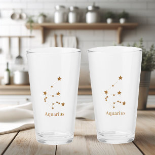Verre Symbole moderne Zodiac Gold Aquarius   Air de l'él