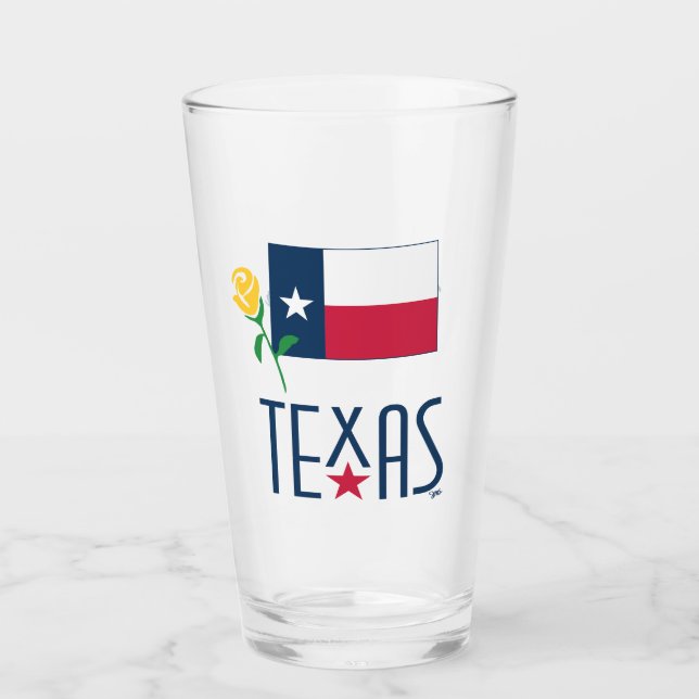 Verre Symboles du Texas, drapeau du Texas et rose jaune (Devant)