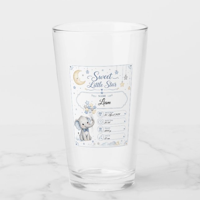 Verre Tableau de naissance bébé personnalisable avec élé (Devant)