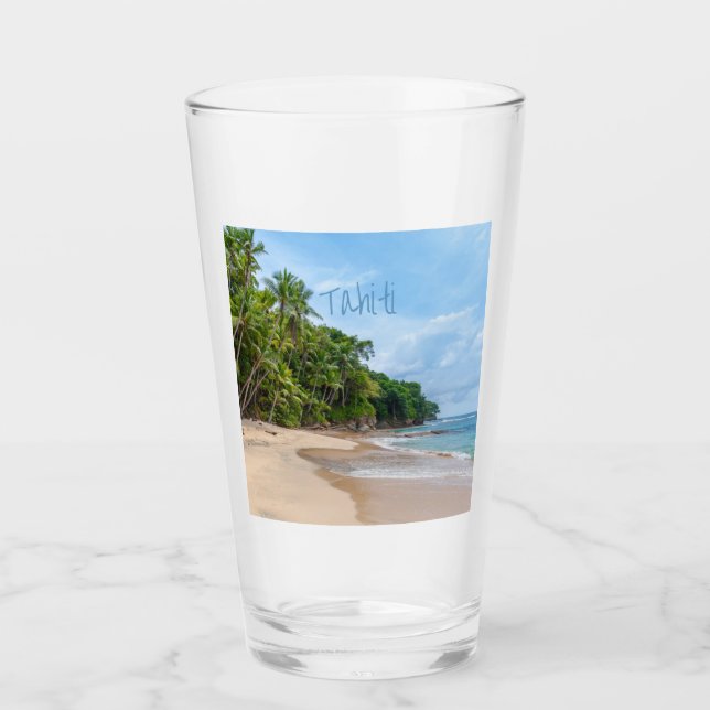 Verre Tahiti Sand Beach Ciel bleu Palmiers (Devant)