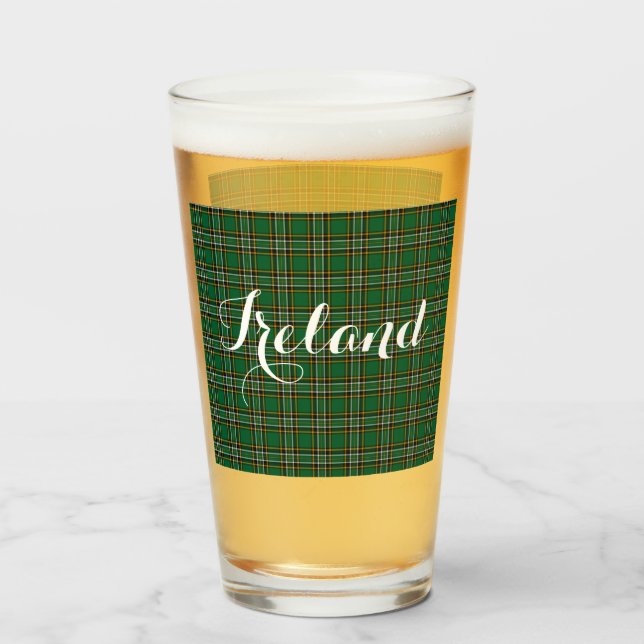 Verre Tartan national irlandais et texte personnalisable (Devant (rempli))