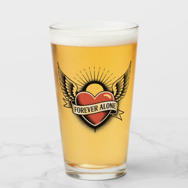 Verre Tattoo Art: Winged Heart with "Forever Alone" (Devant (rempli))