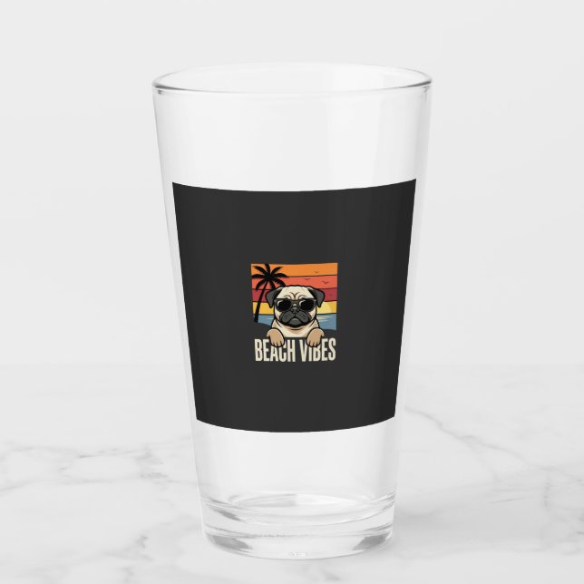 Verre Tchiens de Pug ambiance de plage Coucher de soleil (Devant)