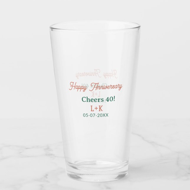 Verre Tchin 40 joyeux anniversaire orange vert nom date (Devant)