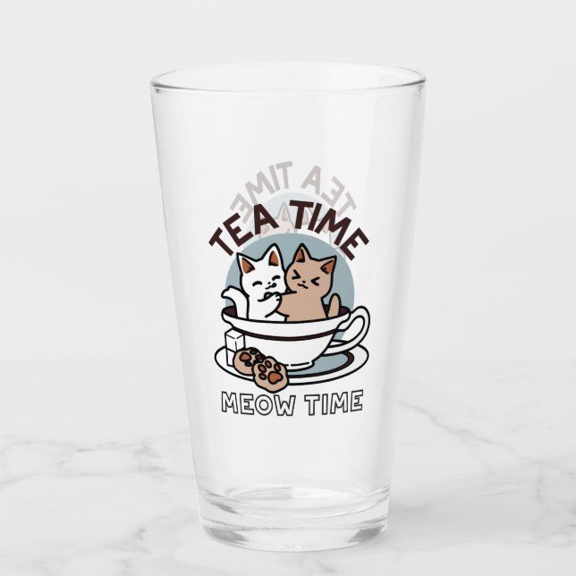 Verre Tea Time Meow Time - Cute Cat and Tea Design (Devant)