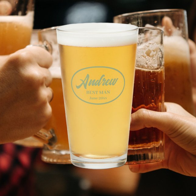 Verre Témoin de mariage au nom stylisé vert sauge (In Situ)