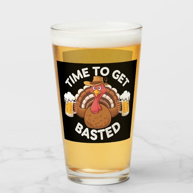 Verre Temps To Get Basted Funny Beer Thanksgiving Turkey (Devant (rempli))