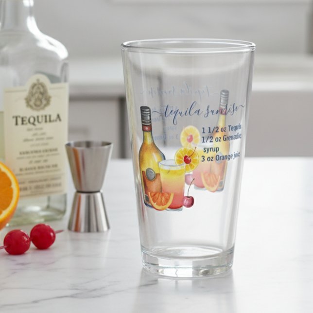 Verre Tequila Sunrise Recette Aquarelle Boisson Mixte (Créateur téléchargé)